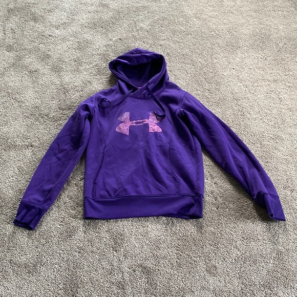 Under Armour Semi-Fitted Cold Gear Purple Logo Hoodie SIZE S - Picture 1 of 6